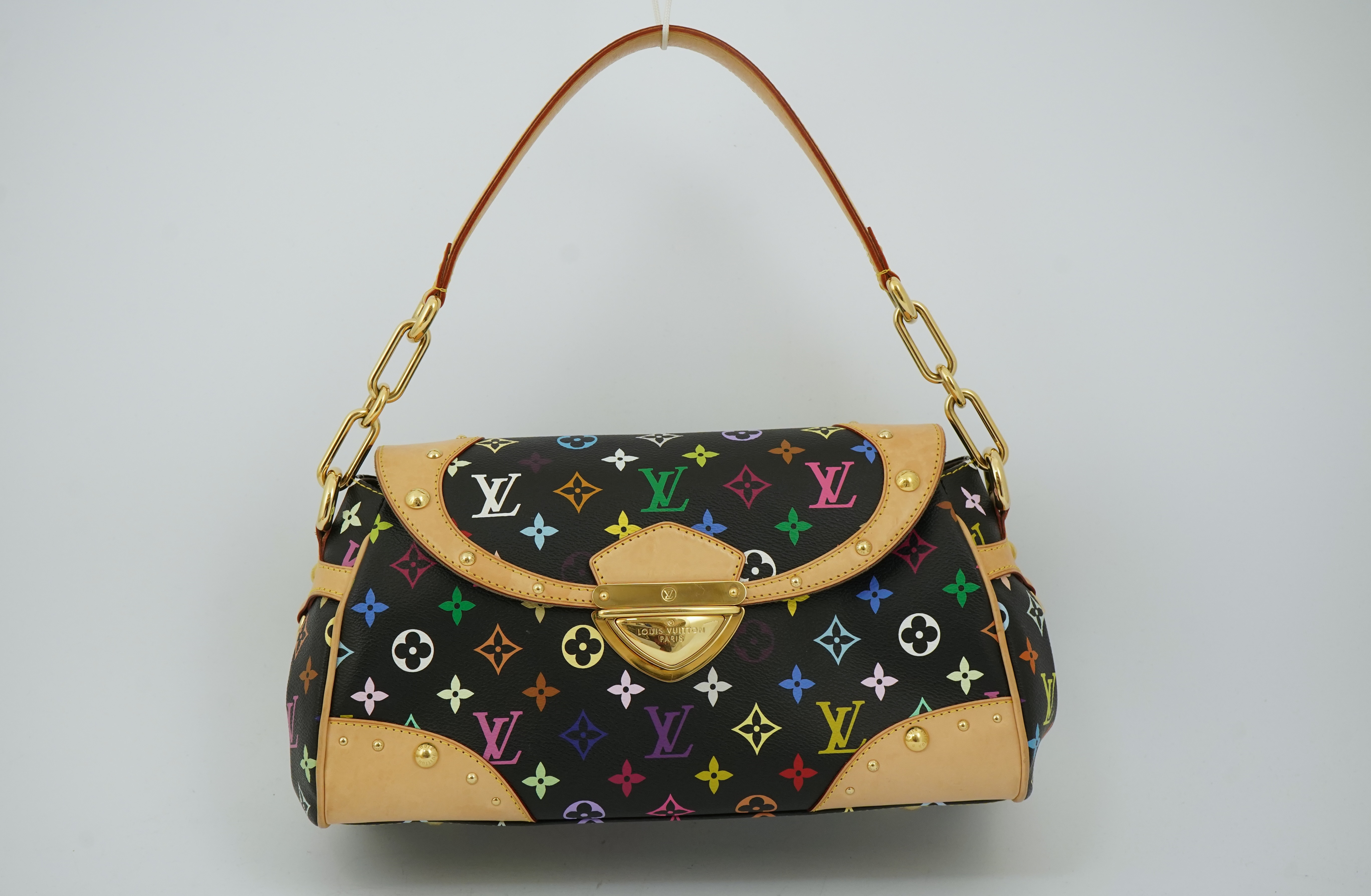 A Louis Vuitton x Takashi Murakami black / monogram multicolour coated canvas handbag with with natural cowhide trim